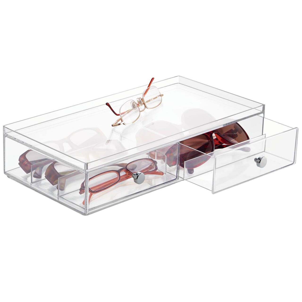 mDesign Wide Plastic Stackable Glasses Organizer Box with 2 Drawers